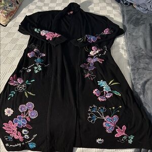 Johnny Was Shilo Cozy Duster Embroidered Black Cardigan